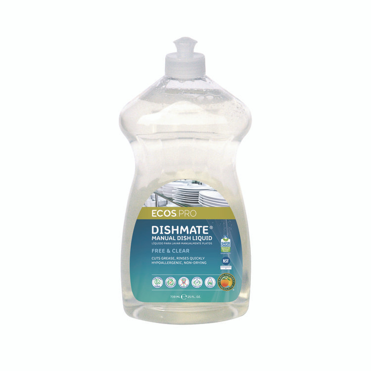 EARTH FRIENDLY PRODUCTS ECOS® PL97216CT Dishmate Manual Dish Liquid, Free and Clear, 25 oz Squeeze Bottle, 6/Carton