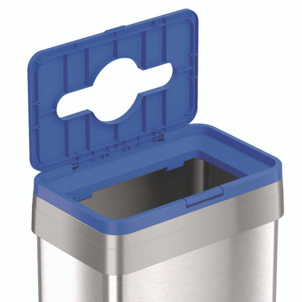 HLS COMMERCIAL HLS21UOTMREC Open Top Recycling Bin with Wheels and Color-Coded Lid, 21 gal, Plastic/Stainless Steel, Silver/Blue