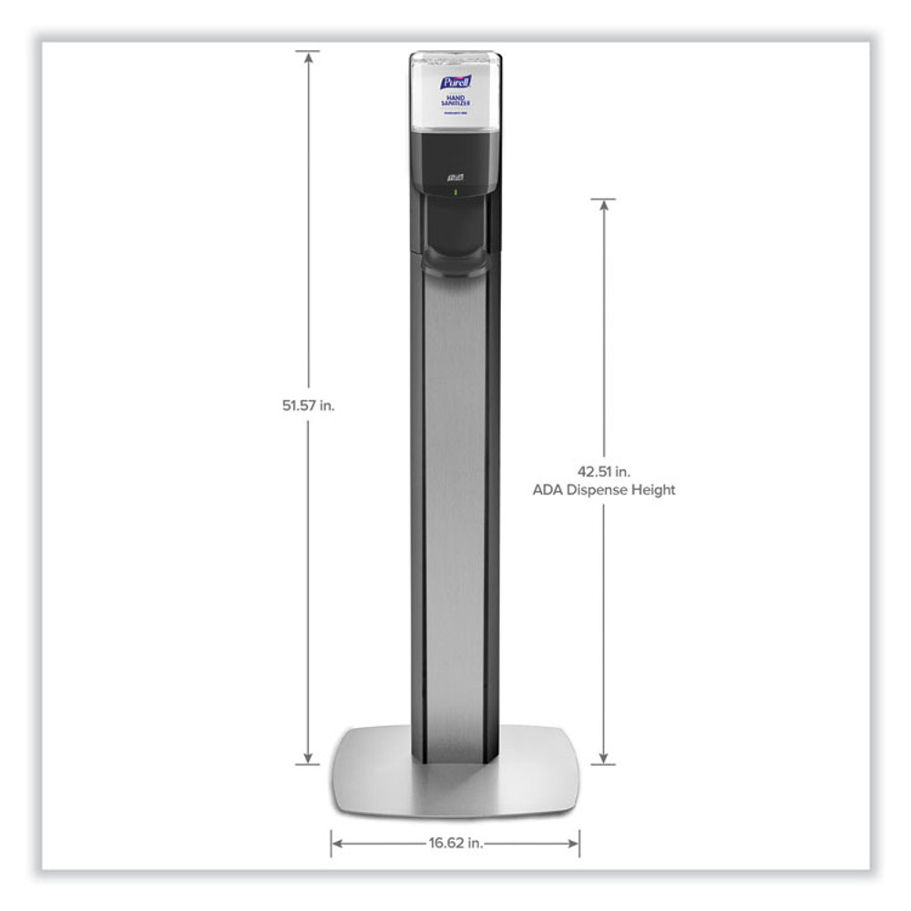 GO-JO INDUSTRIES PURELL® 7318DSSLV MESSENGER ES8 Silver Panel Floor Stand with Dispenser, 1,200 mL, 16.75 x 6 x 40, Silver/Graphite