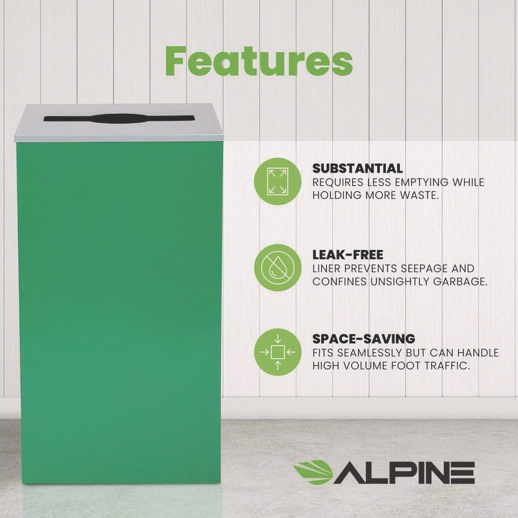 ALPINE INDUSTRIES 4450KITGRNM 29 Gallon Trash/Recycling Cans, Steel, Green Can with Mixed Lid