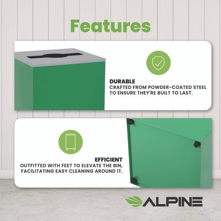 ALPINE INDUSTRIES 4450KITGRNM 29 Gallon Trash/Recycling Cans, Steel, Green Can with Mixed Lid