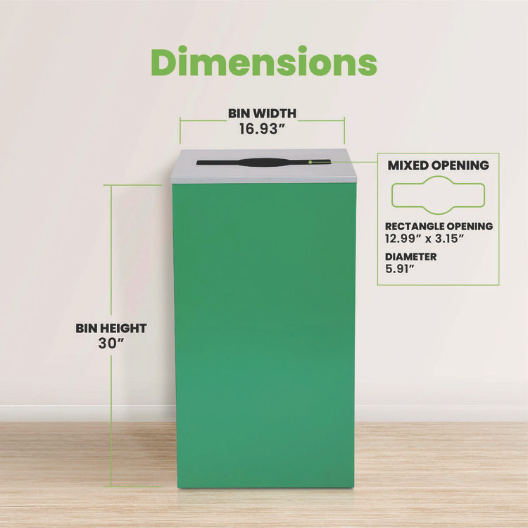 ALPINE INDUSTRIES 4450KITGRNM 29 Gallon Trash/Recycling Cans, Steel, Green Can with Mixed Lid