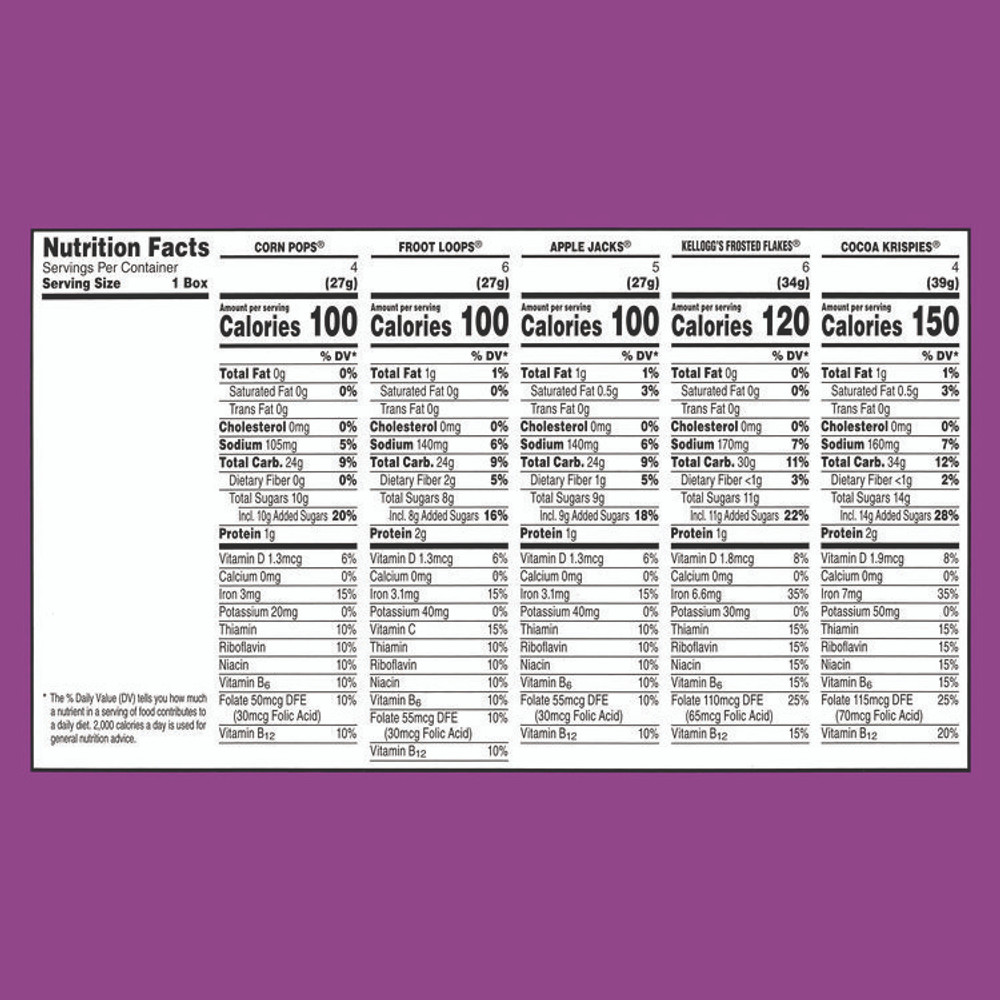 KELLOGG'S 22002287 Cereal Assortment Pack, Assorted Flavors, Single Serve Box, 25/Carton