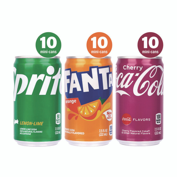COCA-COLA 22002379 Mini Cans Variety Pack, Assorted Flavors, 7.5 oz Can, 30/Carton