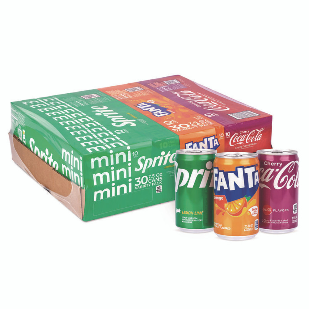 COCA-COLA 22002379 Mini Cans Variety Pack, Assorted Flavors, 7.5 oz Can, 30/Carton