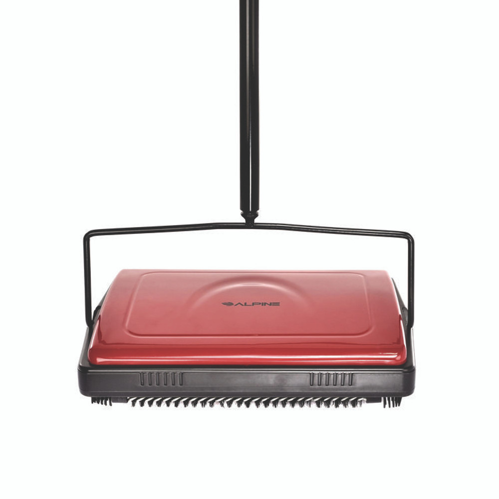 ALPINE INDUSTRIES ALP469REDNEW Manual Triple Brush Carpet and Floor Sweeper, 42.5" Handle, Red