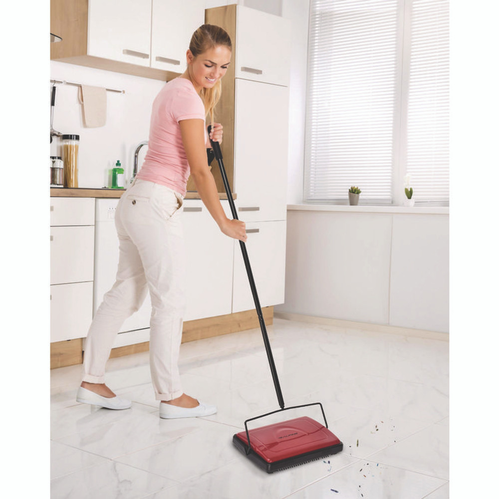 ALPINE INDUSTRIES ALP469REDNEW Manual Triple Brush Carpet and Floor Sweeper, 42.5" Handle, Red