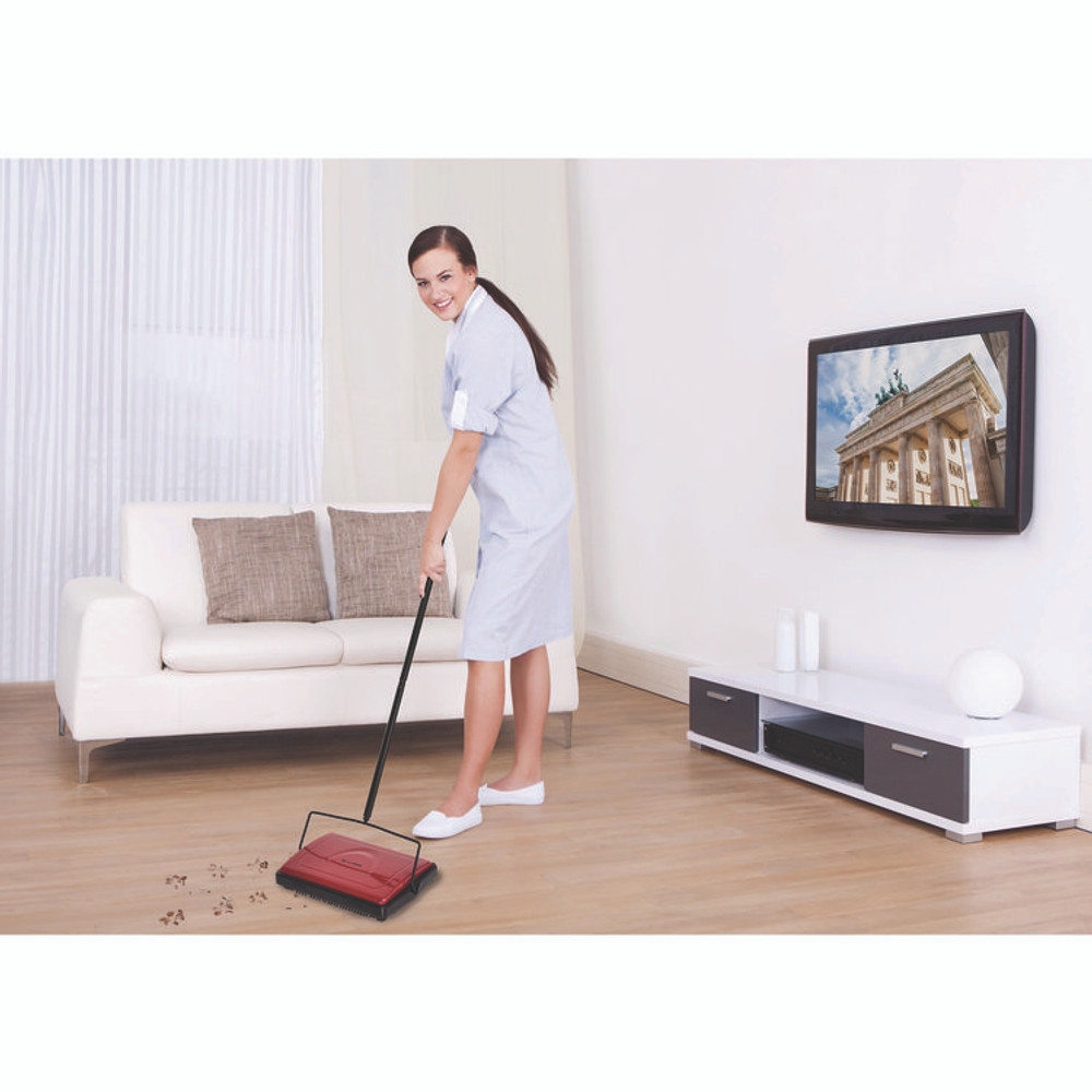 ALPINE INDUSTRIES ALP469REDNEW Manual Triple Brush Carpet and Floor Sweeper, 42.5" Handle, Red