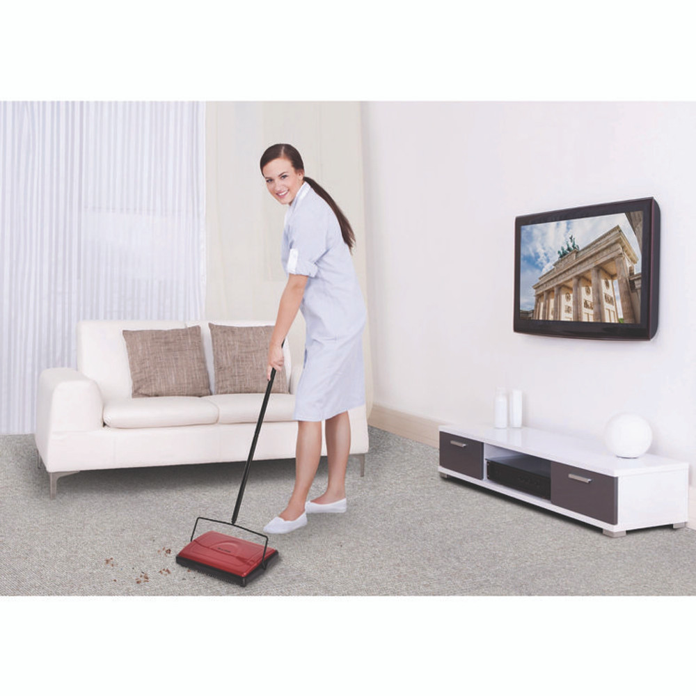 ALPINE INDUSTRIES ALP469REDNEW Manual Triple Brush Carpet and Floor Sweeper, 42.5" Handle, Red