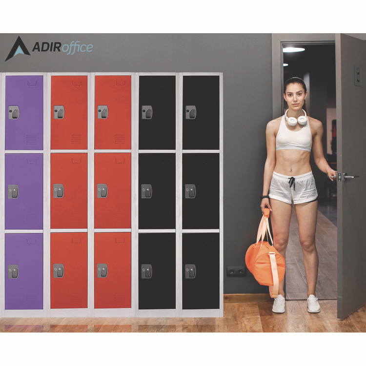 ADIROFFICE I629203PUR Steel Storage Locker, 3 Compartment, 12 x 12 x 72, Purple