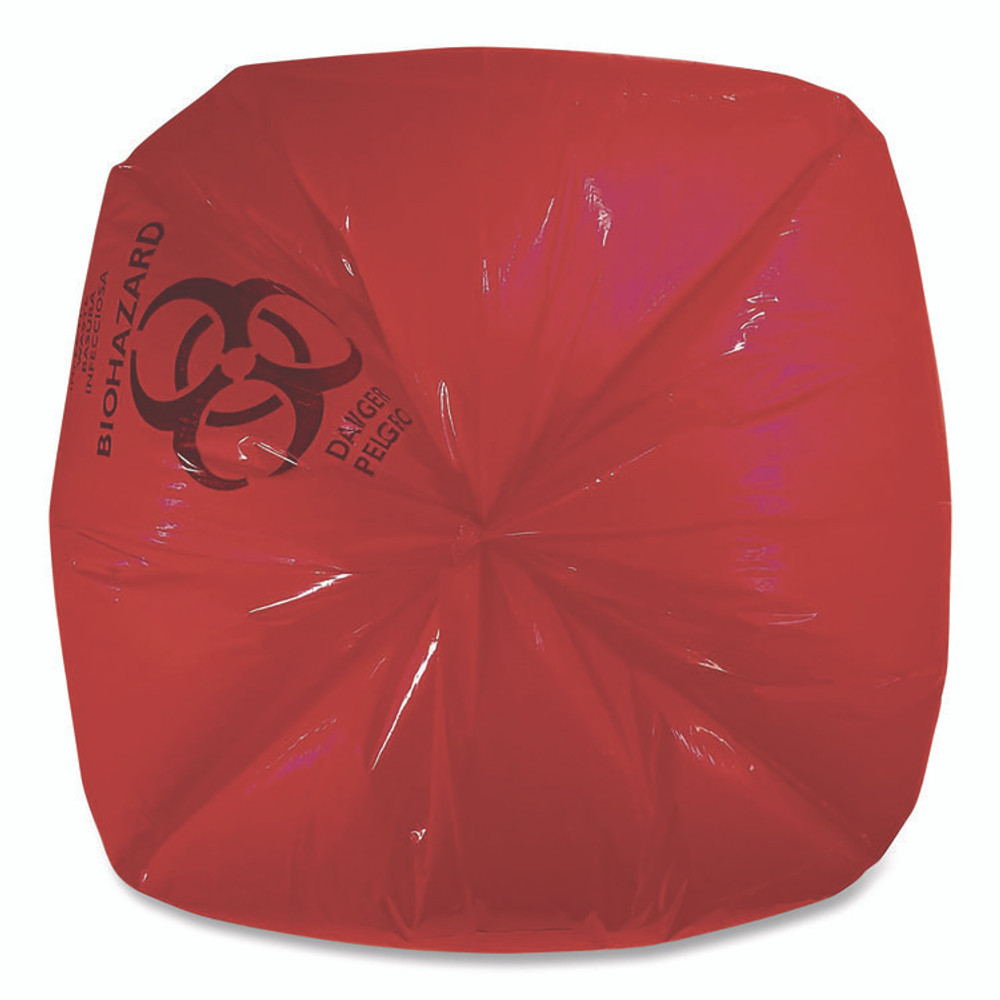 HERITAGE A7450ZR Healthcare Biohazard Printed Low-Density Can Liners, Infectious Waste, 44 gal, 3.2 mil, 37" x 50", Red, Flat Pack, 75/Carton