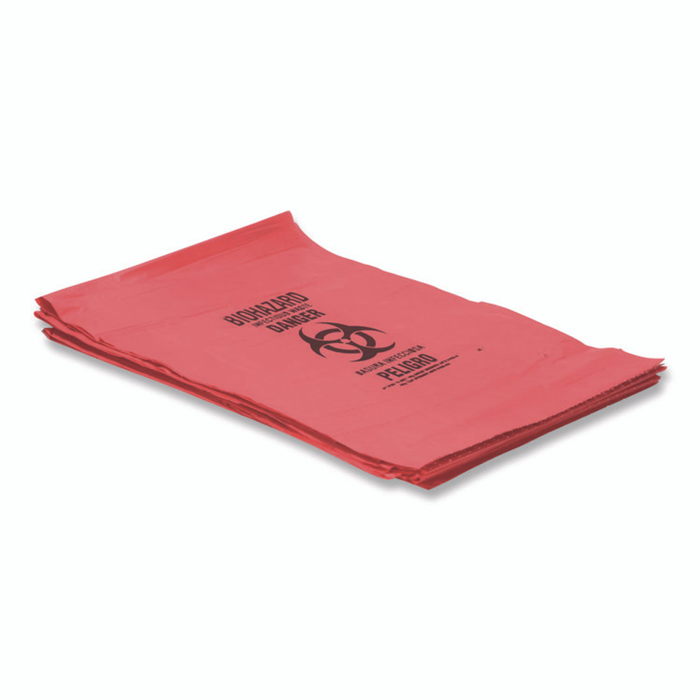 HERITAGE A7450ZR Healthcare Biohazard Printed Low-Density Can Liners, Infectious Waste, 44 gal, 3.2 mil, 37" x 50", Red, Flat Pack, 75/Carton