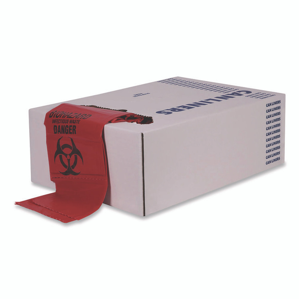 HERITAGE A7450ZR Healthcare Biohazard Printed Low-Density Can Liners, Infectious Waste, 44 gal, 3.2 mil, 37" x 50", Red, Flat Pack, 75/Carton