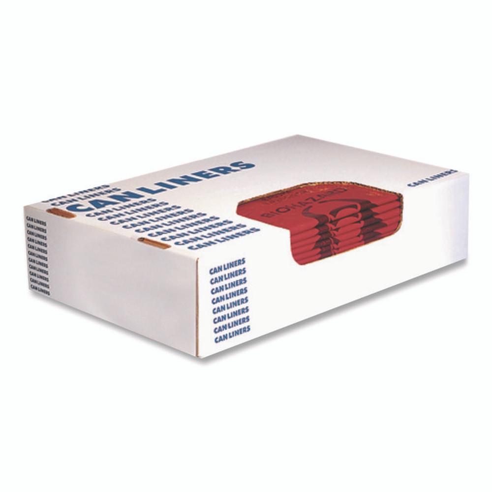 HERITAGE A7450ZR Healthcare Biohazard Printed Low-Density Can Liners, Infectious Waste, 44 gal, 3.2 mil, 37" x 50", Red, Flat Pack, 75/Carton