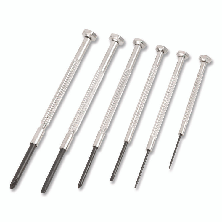 GREAT NECK SAW MFG. GP6C Precision Screwdriver Set, Six-Piece, Phillips/Slotted, Assorted Lengths, Polished Steel Handles