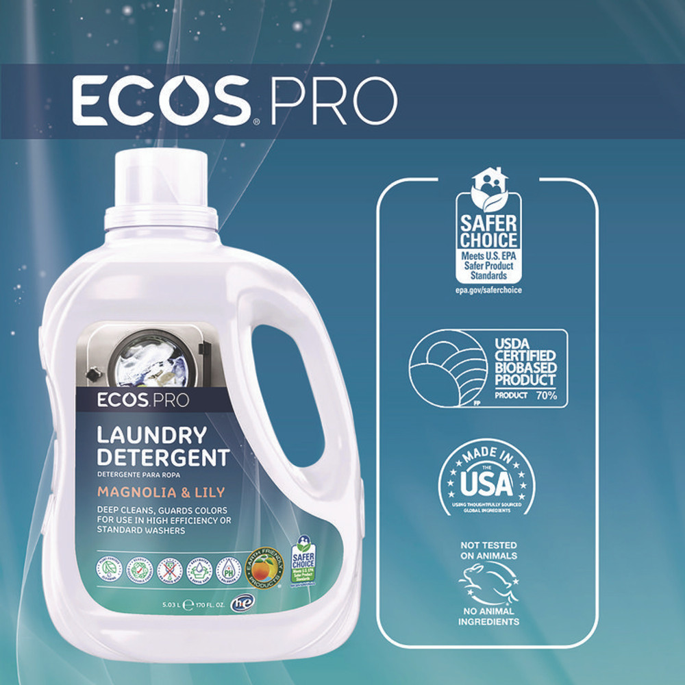 EARTH FRIENDLY PRODUCTS ECOS® PL937202CT Laundry Detergent Liquid, Magnolia and Lily Scent, 170 oz Jug, 2/Carton