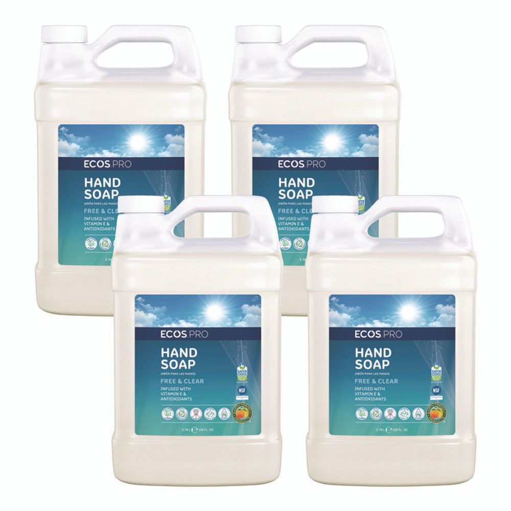 EARTH FRIENDLY PRODUCTS ECOS® PL966304CT Liquid Hand Soap, Free and Clear, 1 gal, 4/Carton