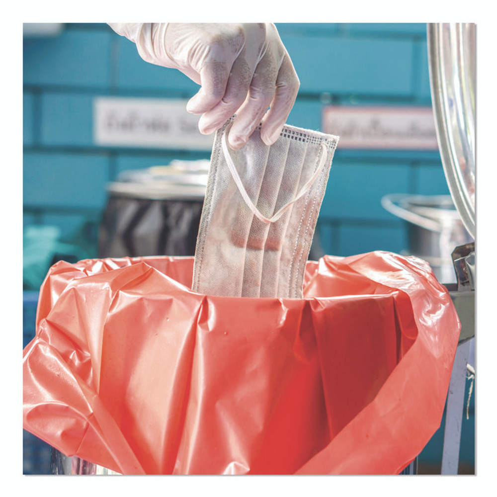 HERITAGE A6043ZR Healthcare Biohazard Printed Low-Density Can Liners, Infectious Waste, 30 gal, 3 mil, 30" x 43", Red, 100/Carton