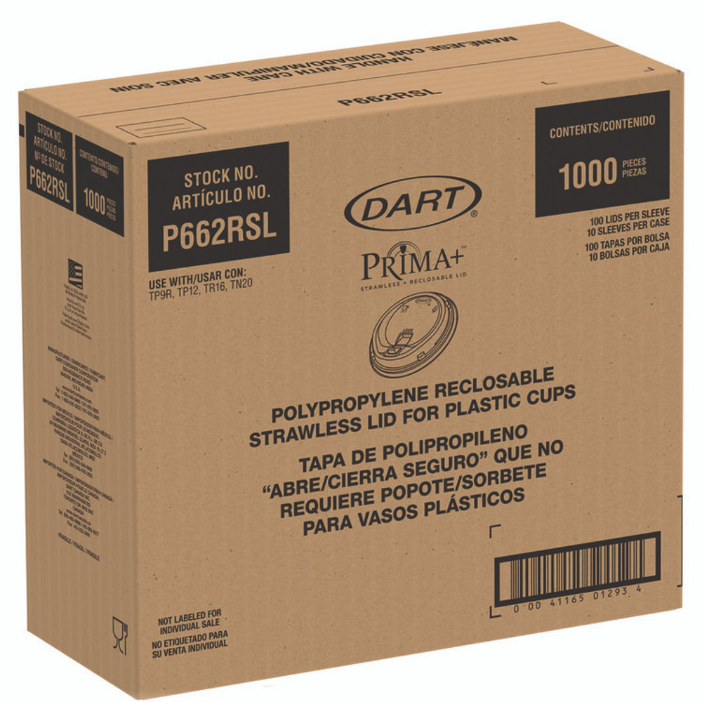 DART P662RSL Prima Strawless Plastic Lids, Fits 9 oz to 20 oz Cold Cups, Clear, 1,000/Carton