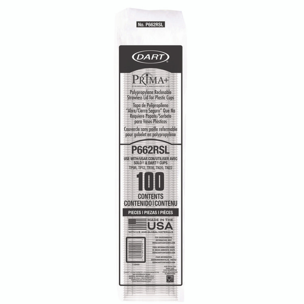 DART P662RSL Prima Strawless Plastic Lids, Fits 9 oz to 20 oz Cold Cups, Clear, 1,000/Carton