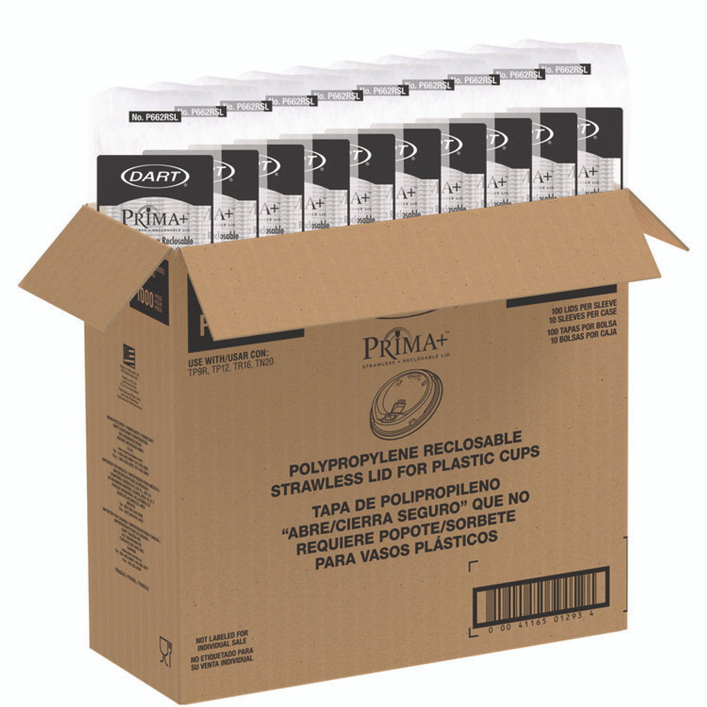 DART P662RSL Prima Strawless Plastic Lids, Fits 9 oz to 20 oz Cold Cups, Clear, 1,000/Carton