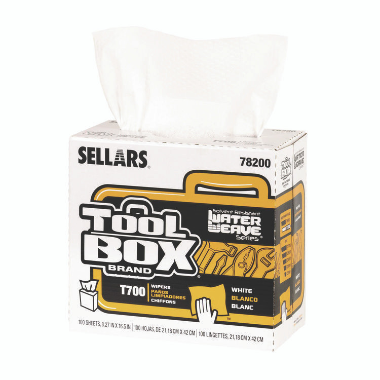 SELLARS ABSORBENT MATERIALS, INC. 78200 TOOLBOX WaterWeave T700 Wipers, 1-Ply, 8.27 x 16.5, White, 100 Sheets/Box, 8 Boxes/Carton