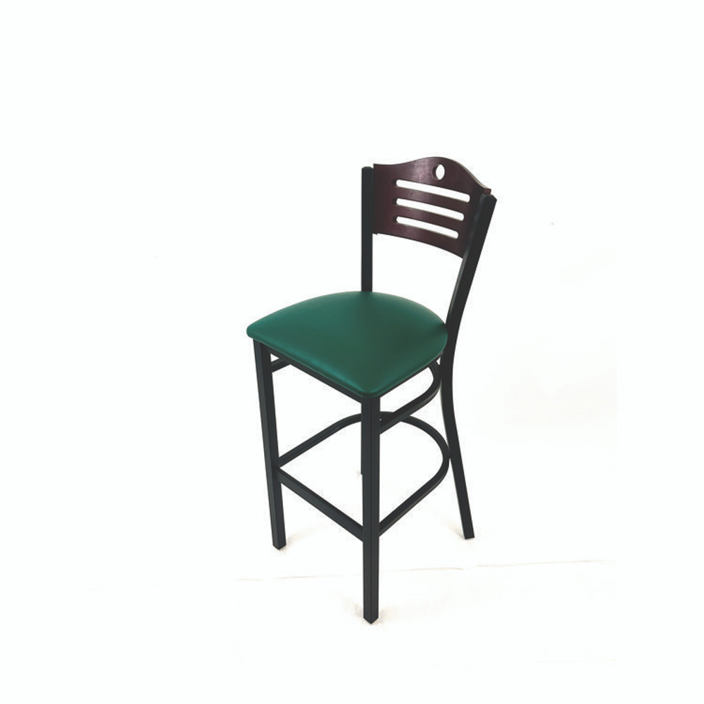 JMC FURNITURE EBBVGRNB Eagle Series Barstool, Supports Up to 300 lb, 28.5" Seat Height, Green Seat, Dark Mahogany Back, Black Base