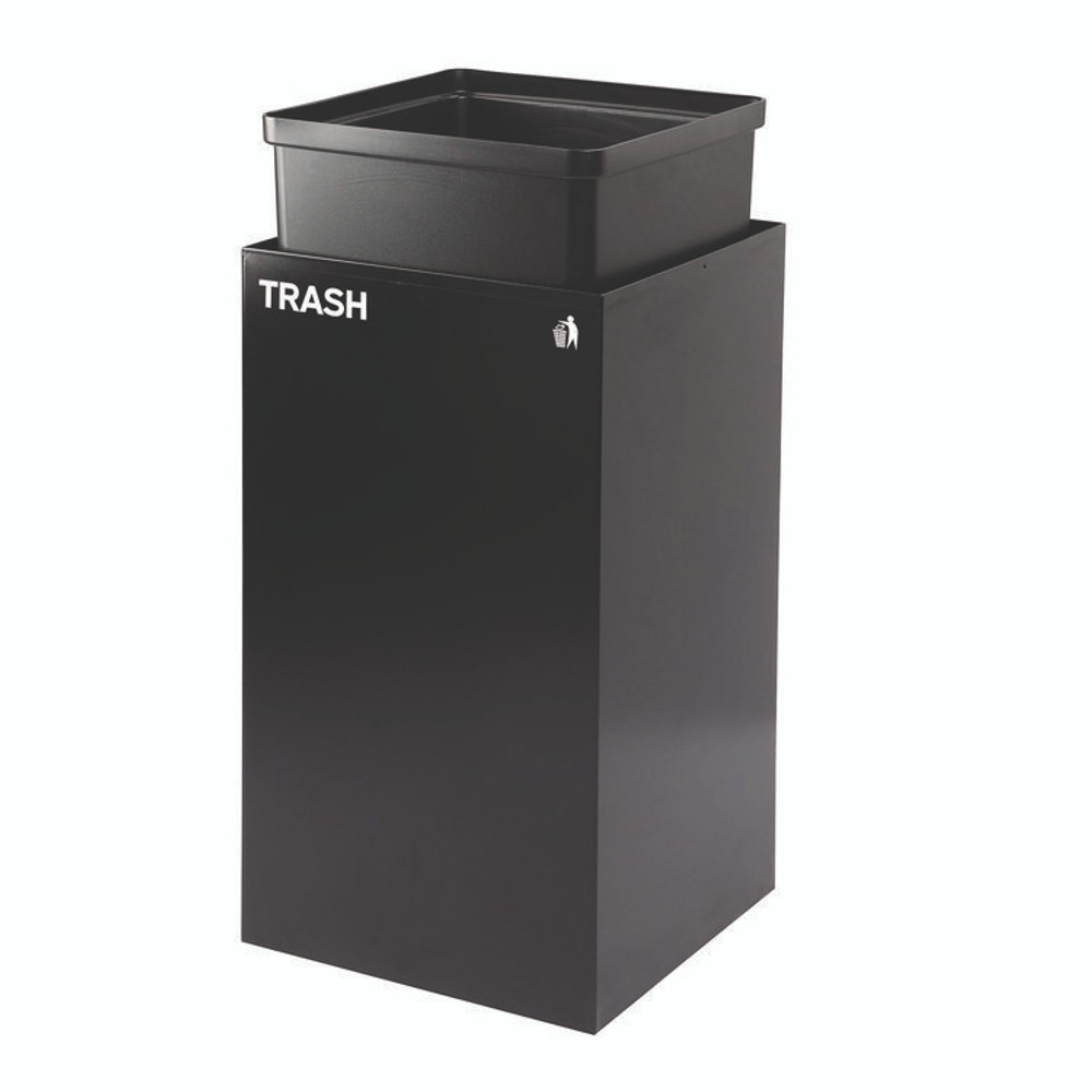 ALPINE INDUSTRIES 4450BLKKIT7 29 Gallon Trash/Recycling Cans, Steel, Blue Cans/Bottles Recycling with Circle Lid, Black Trash Can with Square Lid