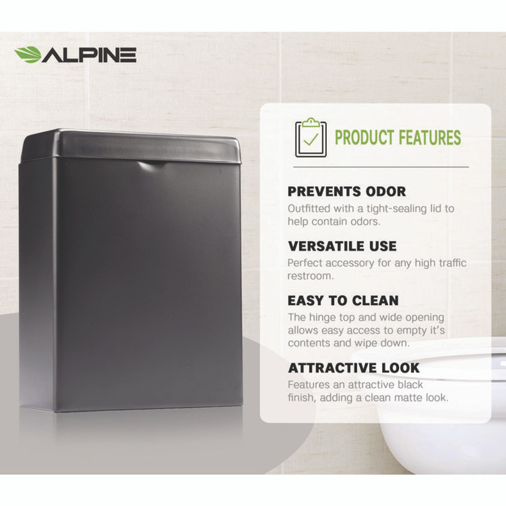 ALPINE INDUSTRIES ALP451SSBBLK Stainless Steel Wall-Mounted Sanitary Napkin Receptacle, Black
