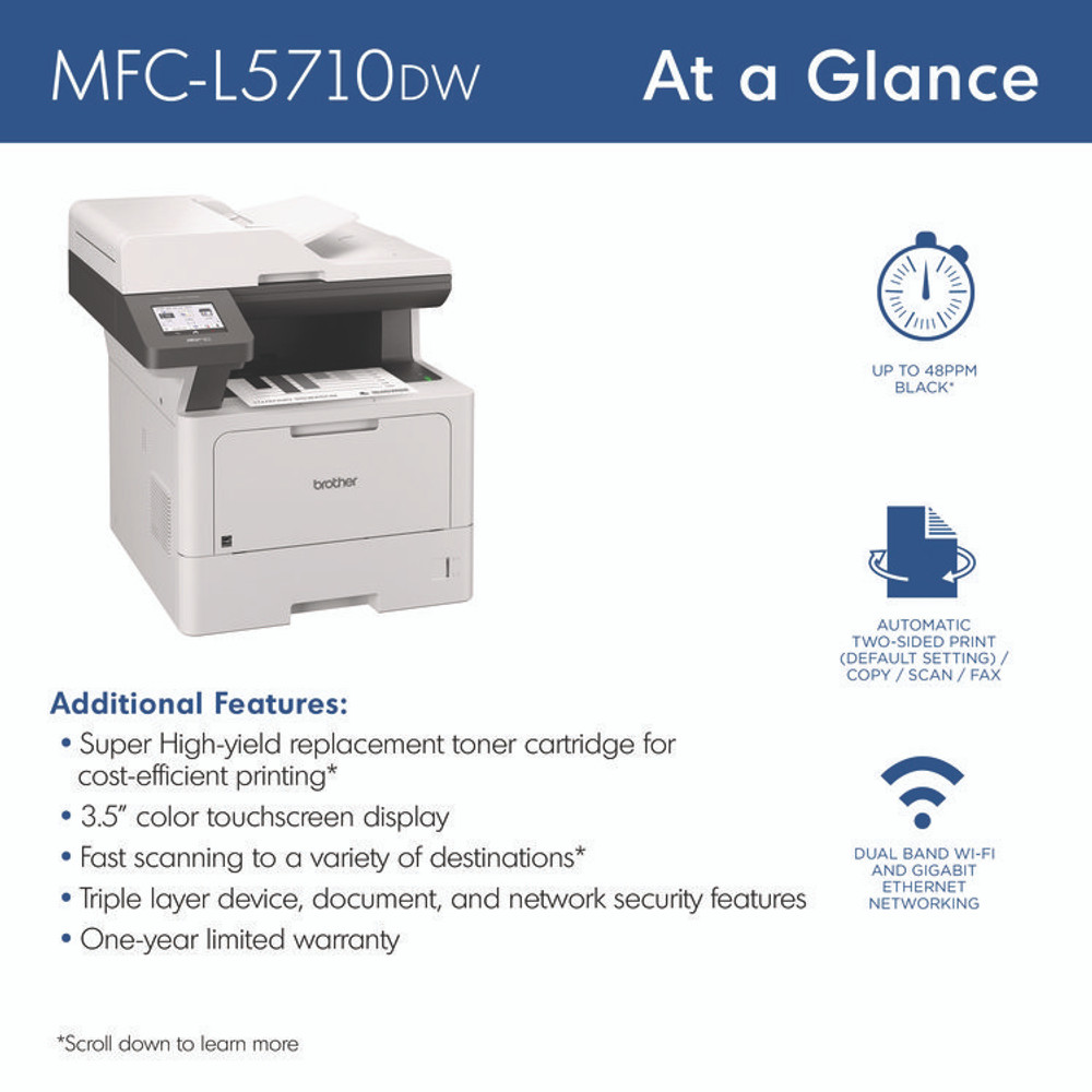BROTHER INTL. CORP. MFCL5710DW MFC-L5710DW Business Monochrome Laser AIO Printer, Copy, Fax, Print, Scan