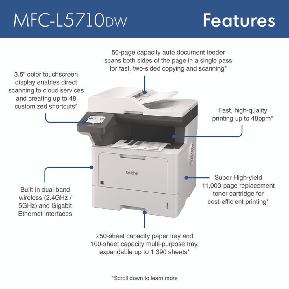 BROTHER INTL. CORP. MFCL5710DW MFC-L5710DW Business Monochrome Laser AIO Printer, Copy, Fax, Print, Scan
