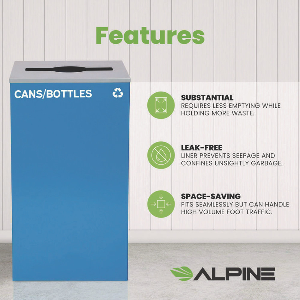 ALPINE INDUSTRIES 4450KITBLUMC 29 Gallon Trash/Recycling Cans, Steel, Blue Cans/Bottles Recycling Can with Mixed Lid