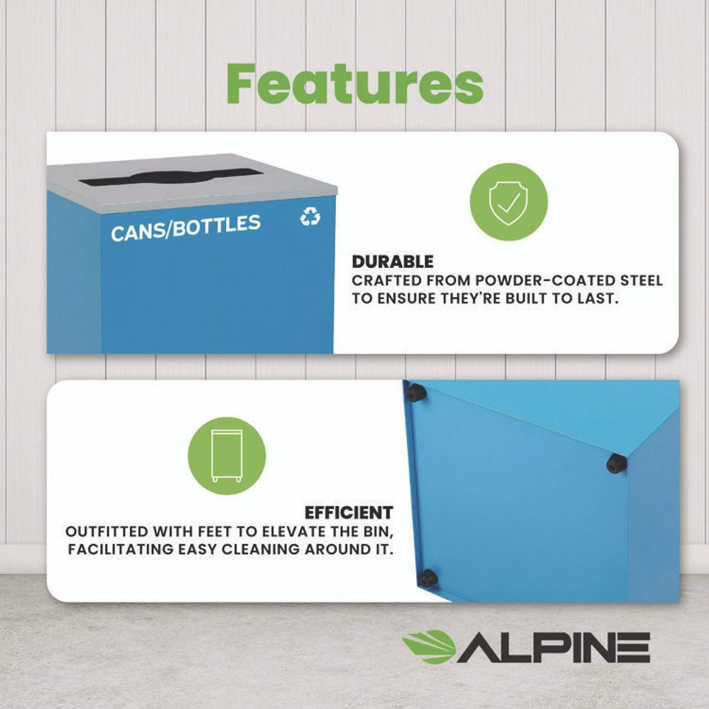 ALPINE INDUSTRIES 4450KITBLUMC 29 Gallon Trash/Recycling Cans, Steel, Blue Cans/Bottles Recycling Can with Mixed Lid