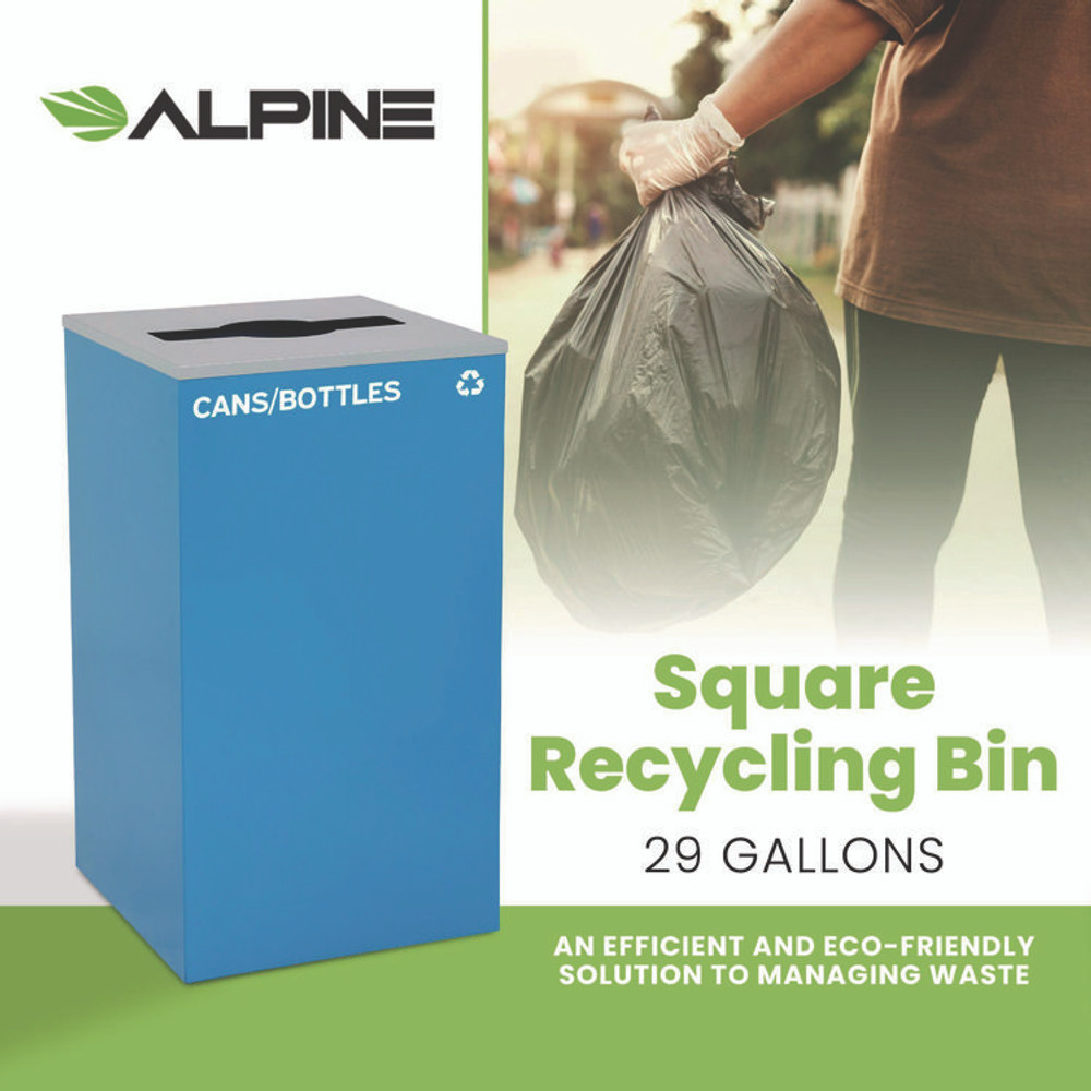 ALPINE INDUSTRIES 4450KITBLUMC 29 Gallon Trash/Recycling Cans, Steel, Blue Cans/Bottles Recycling Can with Mixed Lid