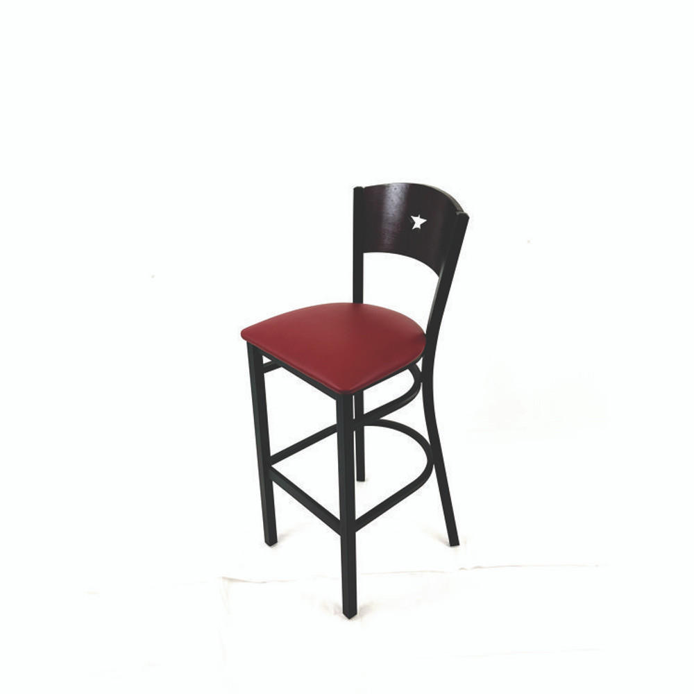 JMC FURNITURE LBBVBURB Liberty Series Barstool, Supports Up to 300 lb, 28.5" Seat Height, Burgundy Seat, Dark Mahogany Back, Black Base