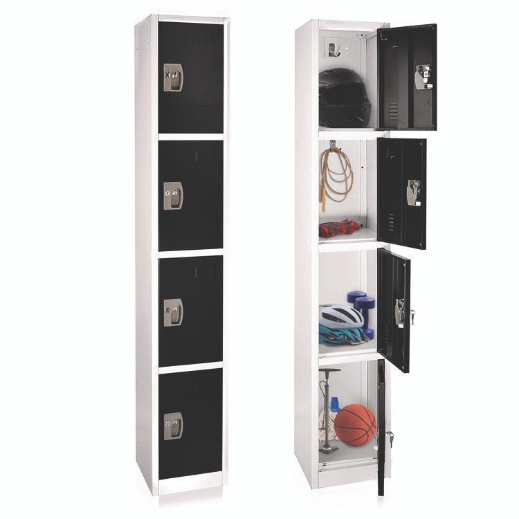 ADIROFFICE I629204BLK Steel Storage Locker, 4 Compartment, 12 x 12 x 72, Black