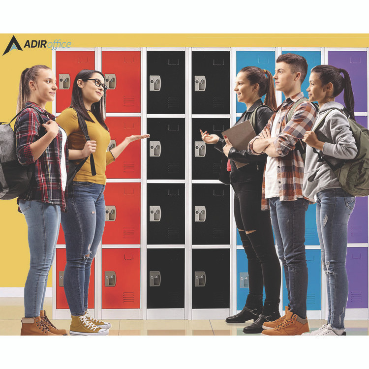 ADIROFFICE I629204BLK Steel Storage Locker, 4 Compartment, 12 x 12 x 72, Black