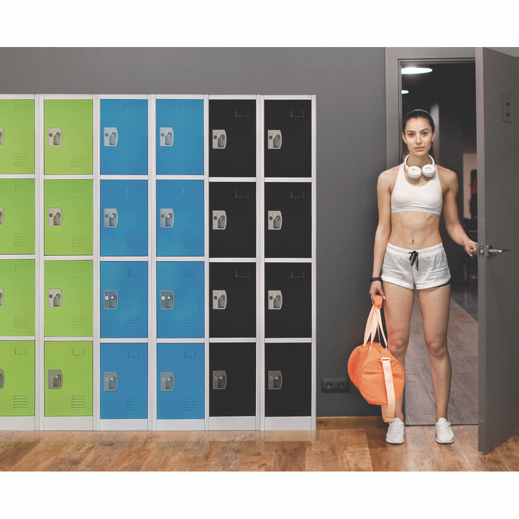 ADIROFFICE I629204BLK Steel Storage Locker, 4 Compartment, 12 x 12 x 72, Black