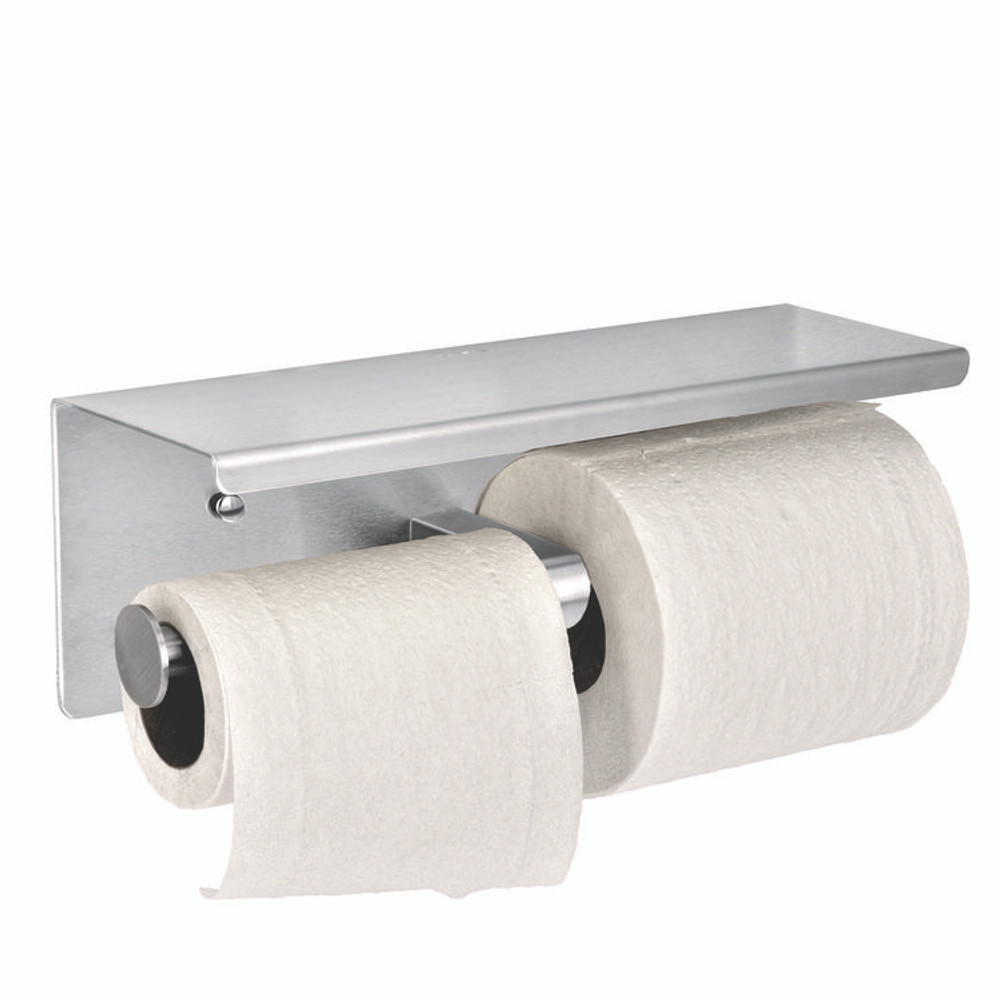 ALPINE INDUSTRIES ALP487B Double Post Toilet Paper Holder with Shelf Storage Rack, 3.87 x 10.5 x 3.95, Brushed Stainless Steel