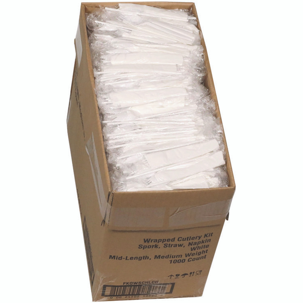 PACTIV EVERGREEN CORPORATION FKQWSCHLCH Fieldware Cutlery Kit, Mediumweight, Napkin/Spork/Straw, Plastic, White, 1,000/Carton