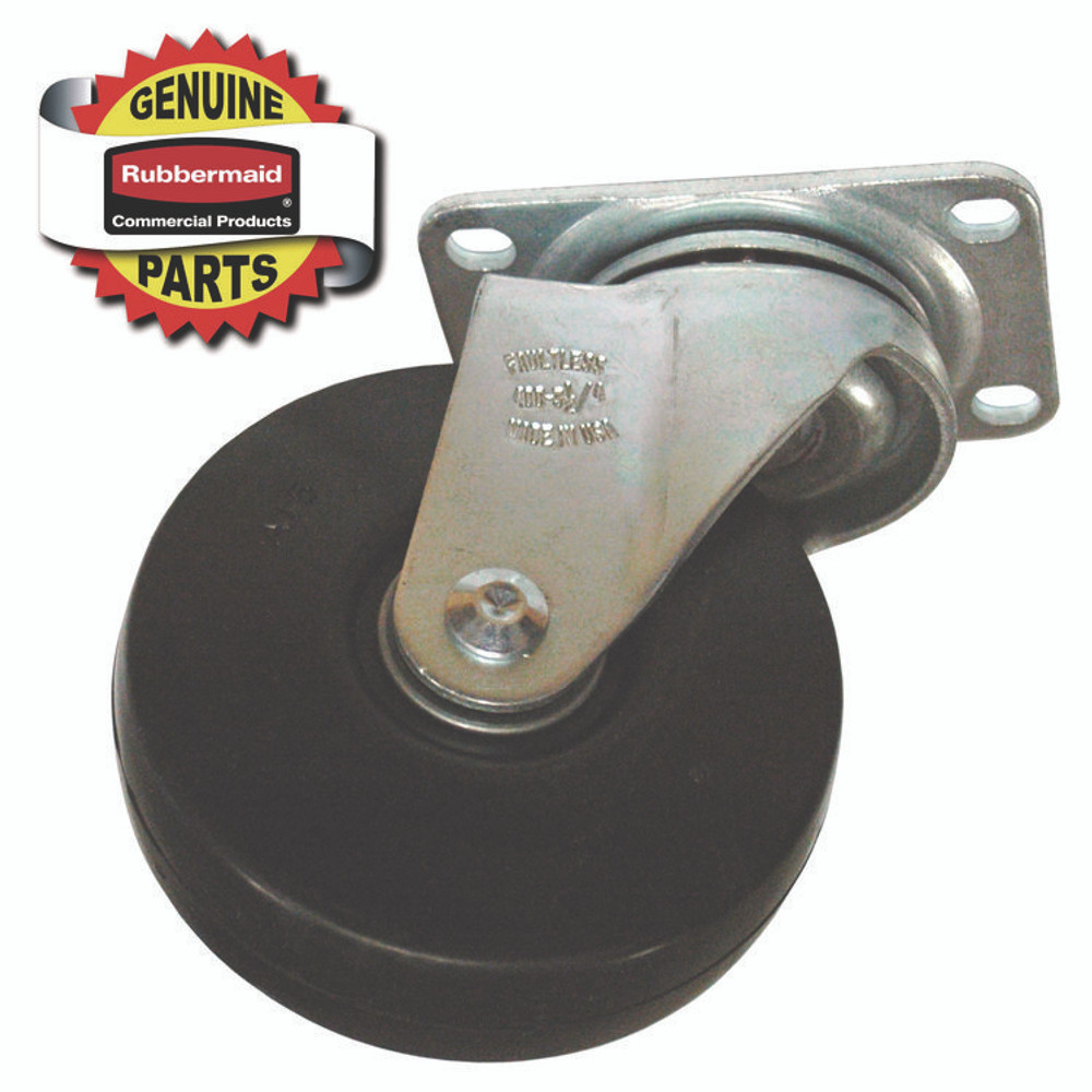 RUBBERMAID COMMERCIAL PROD. 1013-L2 4" Caster for the 3/4" Std Duty Tilt Truck, Rigid Mount Plate, 4" Wheel, Black/Gray