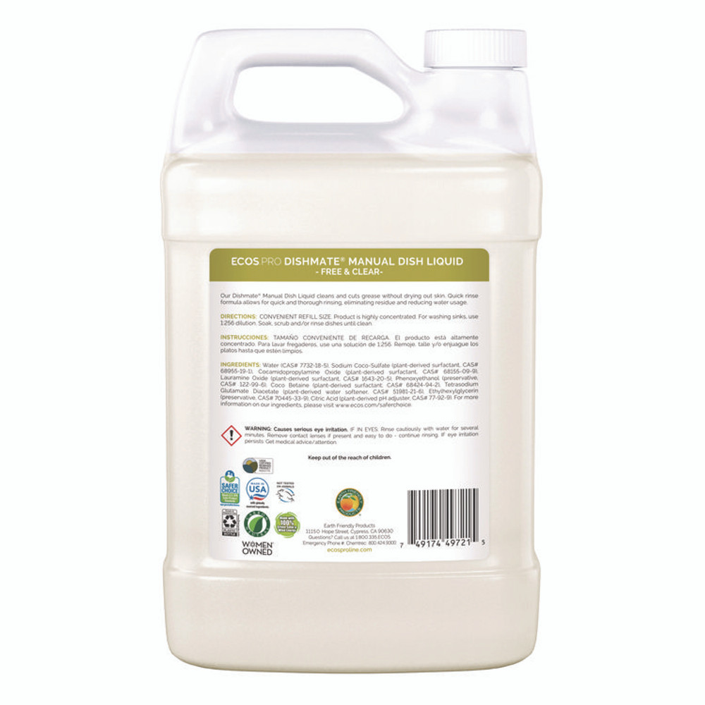EARTH FRIENDLY PRODUCTS ECOS® PL972104EA Dishmate Manual Dish Liquid, 128 oz Bottle
