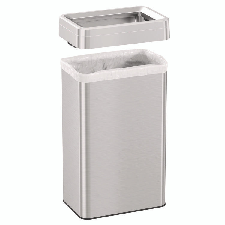 HLS COMMERCIAL HLS18UOT Open Top Trash Can, Rectangular, 18 gal, Plastic/Stainless Steel, Silver
