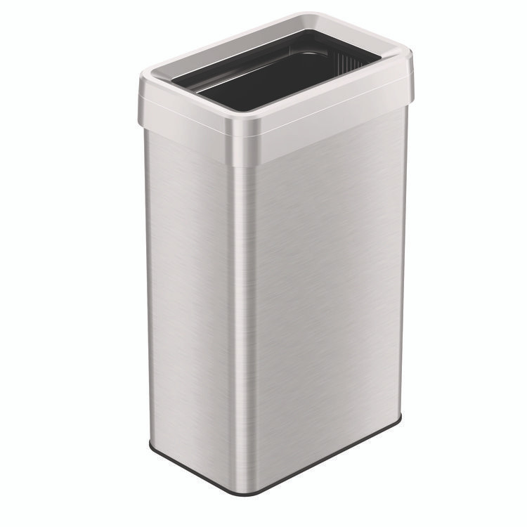 HLS COMMERCIAL HLS18UOT Open Top Trash Can, Rectangular, 18 gal, Plastic/Stainless Steel, Silver
