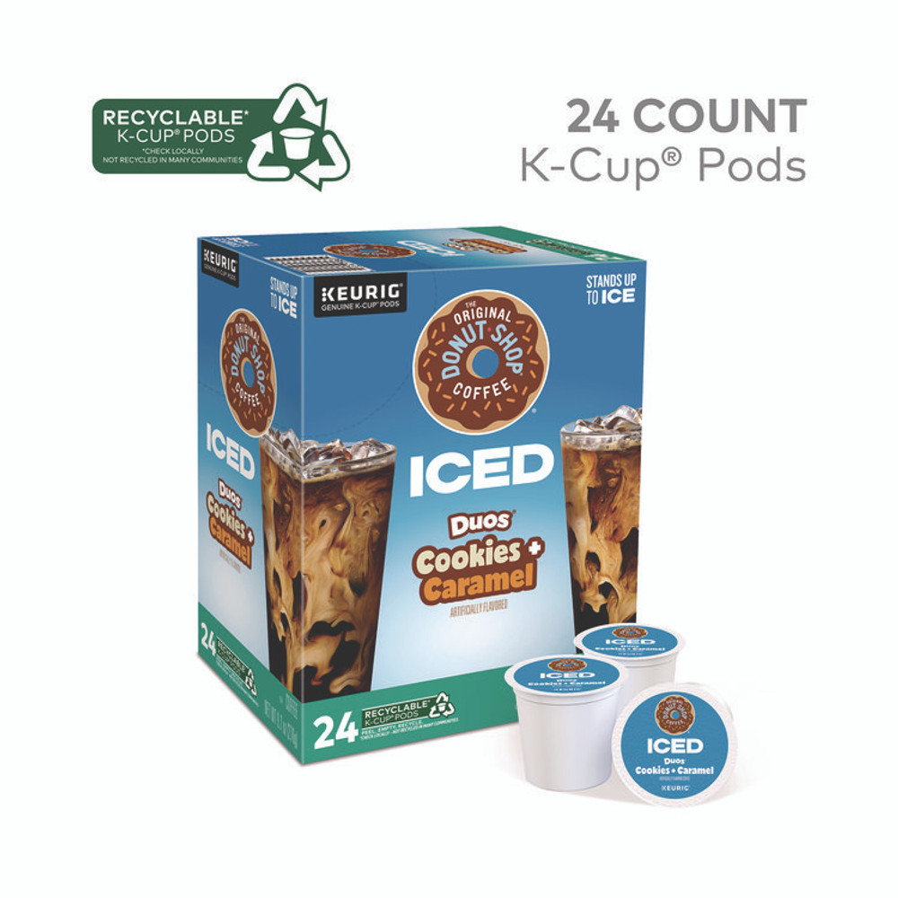 KEURIG DR PEPPER The Original Donut Shop® 5000373021 Iced Duos Cookies + Caramel Iced Coffee K-Cup Pods, 24/Box