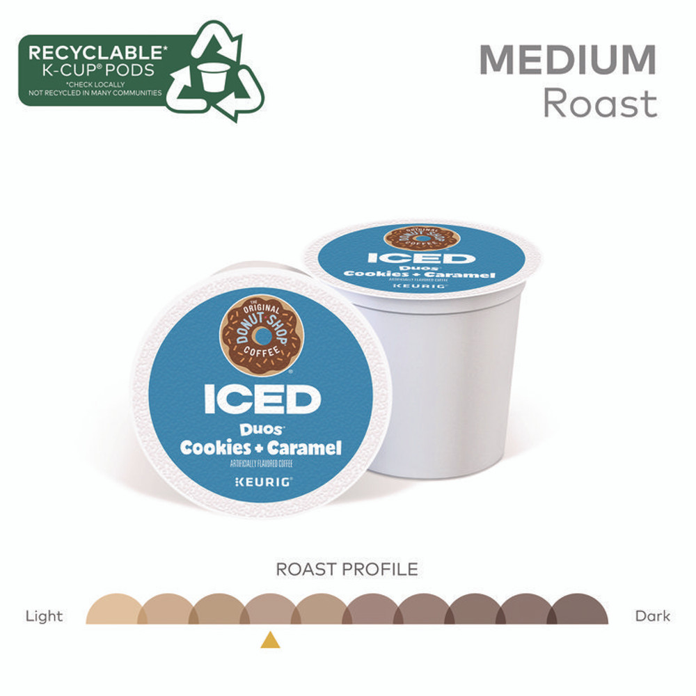 KEURIG DR PEPPER The Original Donut Shop® 5000373021 Iced Duos Cookies + Caramel Iced Coffee K-Cup Pods, 24/Box