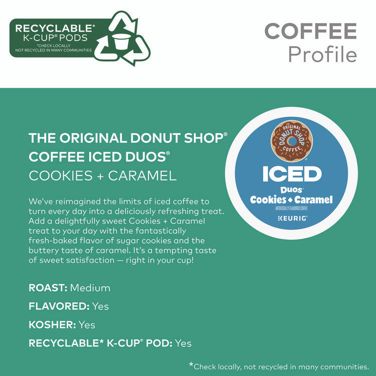 KEURIG DR PEPPER The Original Donut Shop® 5000373021 Iced Duos Cookies + Caramel Iced Coffee K-Cup Pods, 24/Box