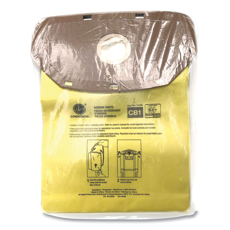 HOOVER COMPANY Commercial 24414061 Disposable Closed Collar Vacuum Bags, Allergen CB1, 10/Pack