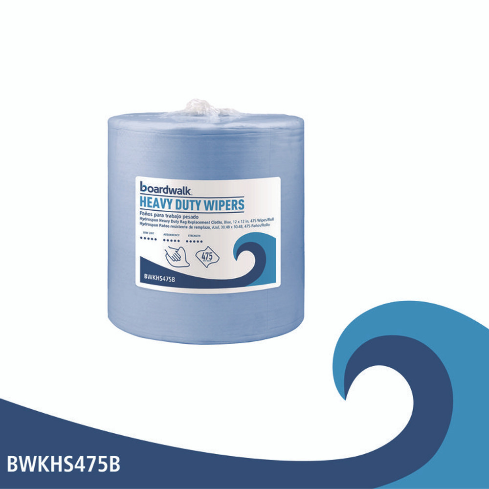 BOARDWALK HS475B Hydrospun Wipers, 12 x 12, Blue, 475 Sheets/Roll