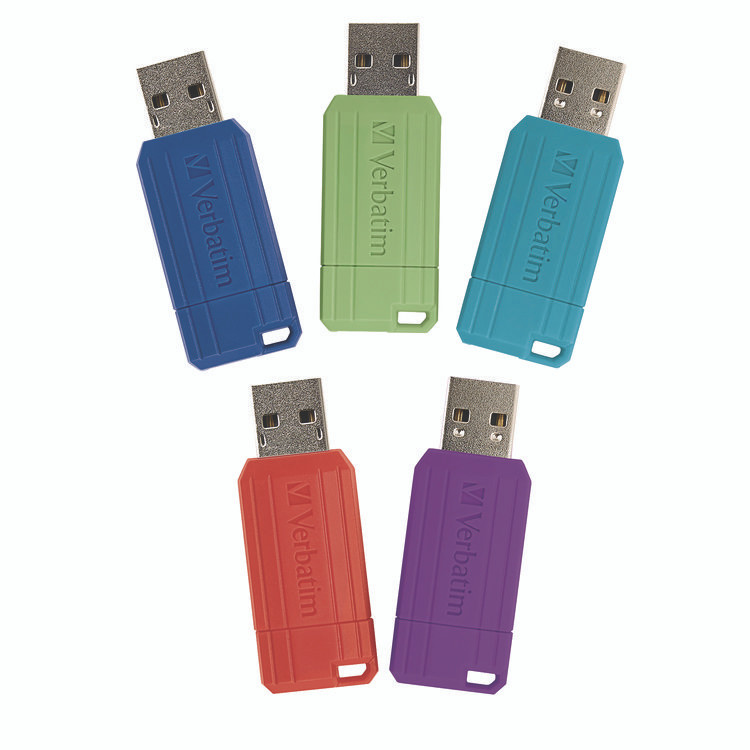 VERBATIM CORPORATION 70055 PinStripe USB 3.2 Flash Drive, 32 GB, Assorted Colors, 5/Pack